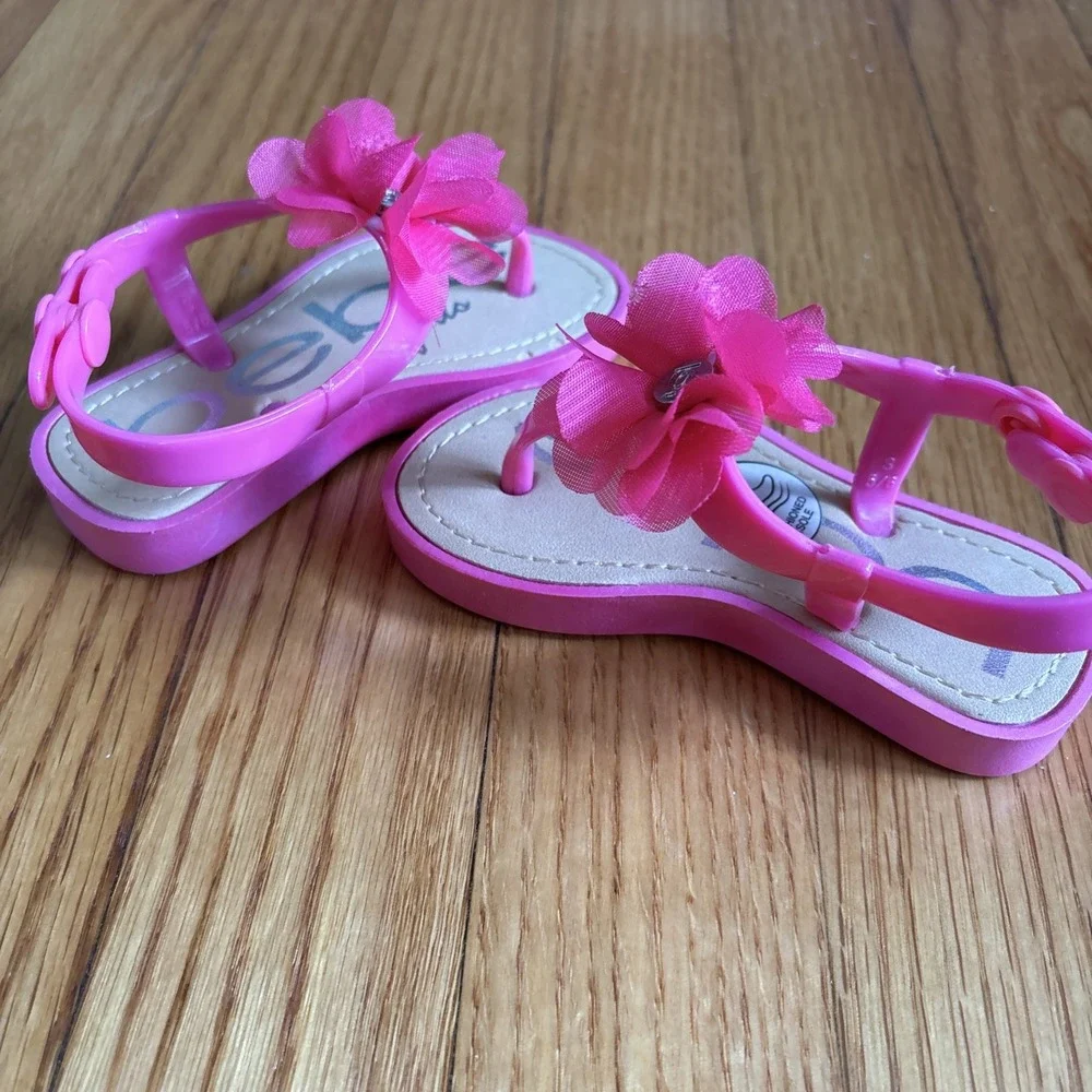 Bebe GIRLS S 5-6 Pink Plastic‎ Flower Summer Beach Strap Sandals Flats